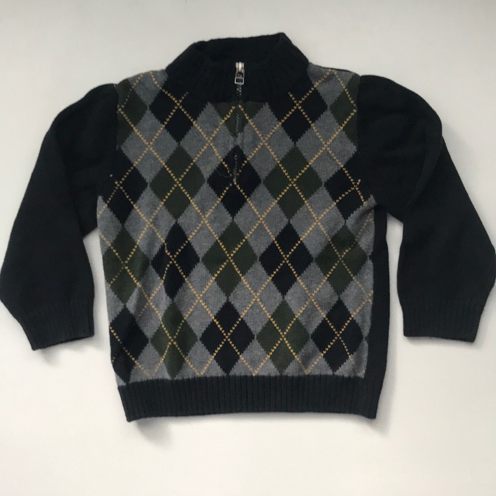 4T half zip cotton knit sweater, argyle diamonds